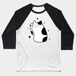 Neko Black White Anime Japan Manekineko Cat Simple Kawaii Art Logo Baseball T-Shirt